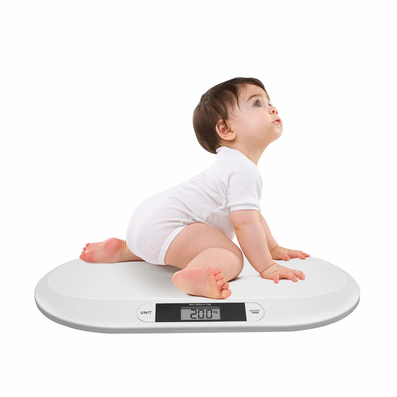 Báscula digital para bebés 20 kg pantalla LCD función tara kg/lbs/st blanco