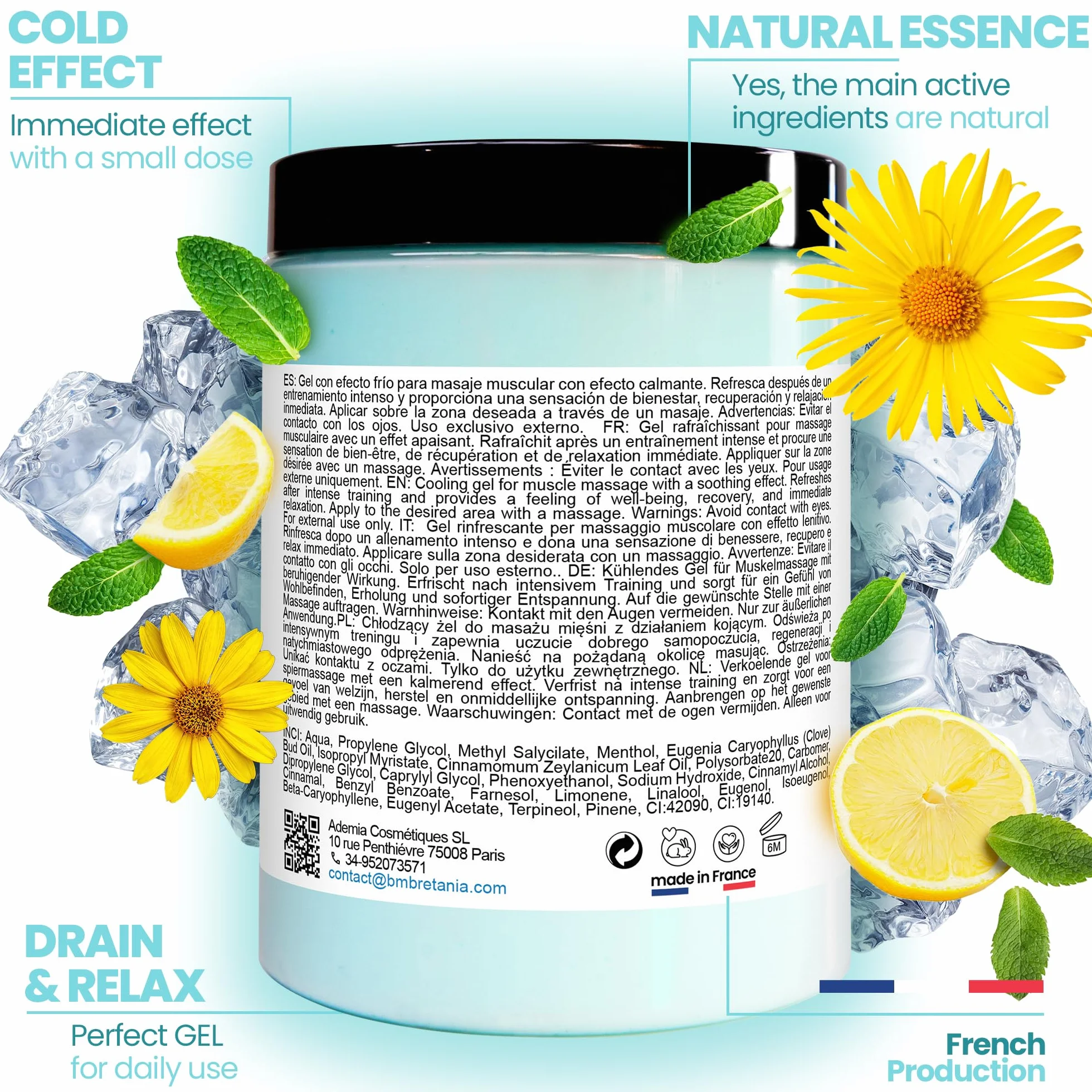Gel Frío Profesional, Deporte, Frio Muscular, Alivia Piernas Cansadas, Combate la Celulitis, Efecto Drenante, Circulacion, Articulaciones, Gel Frio Rodilla 500 ml