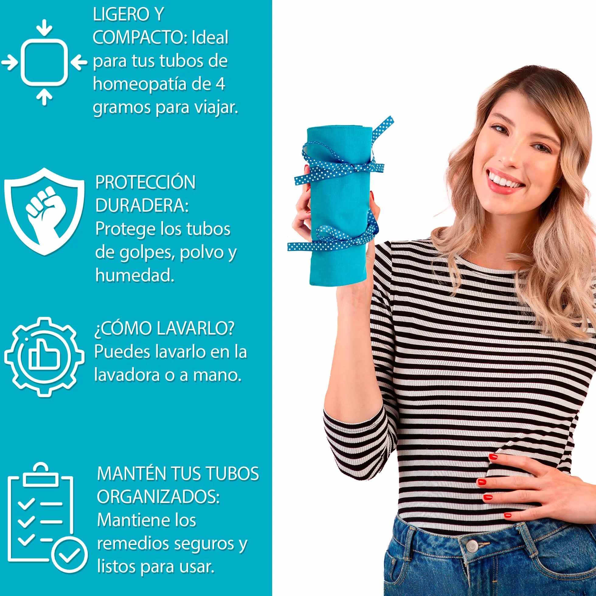 HOMEO-Case | Estuche de Homeopatía de Tela con 24 Espacios para Tubos de 4 Gramos de Boiron | Estuche Tubos de Homeopatía | Color Azul (No Incluye Tubos)