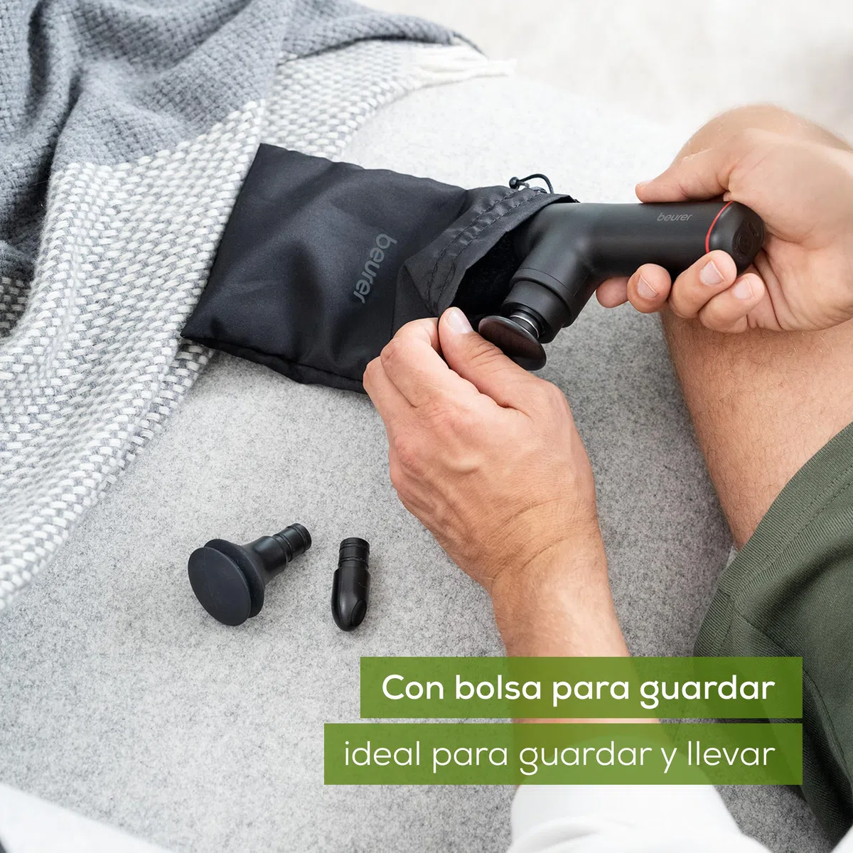 Beurer MG 79 Massage Gun Sensitive, Pistola de masaje muscular y compacta con 3 accesorios, suave masaje de puntos gatillo para zonas sensibles del cuerpo con 3 niveles de intensidad